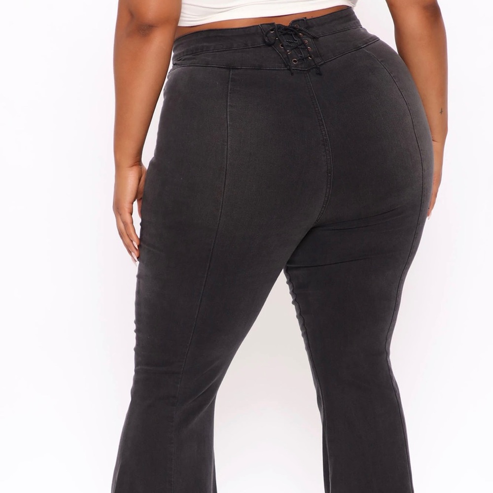 Plus size flared Denim with lace up detail